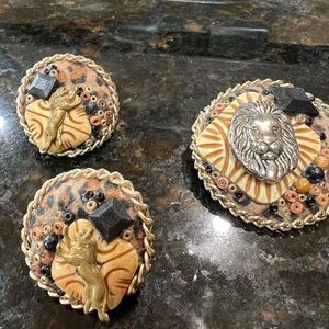 African look earrings and brooch